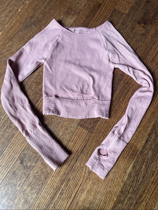 Free People Tops - Free People Movement Cut It Out Long Sleeve Ribbed Crop Tee in Dusty Pink